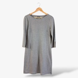 Talbots Black White Stripe Shirt Dress MP 3/4 Sleeve Zipper Accent Casual Preppy